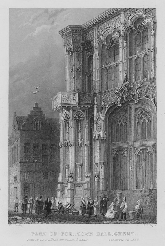 Część Ratusza, Gandawa (grafika) autorstwa William Henry Bartlett
