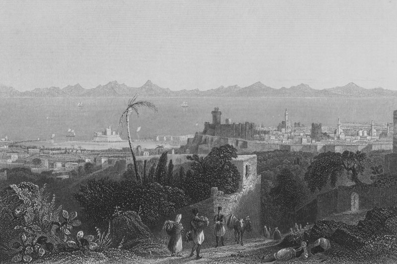 Rodos, z wysokości, w pobliżu willi Sir Sidneya Smitha autorstwa William Henry Bartlett