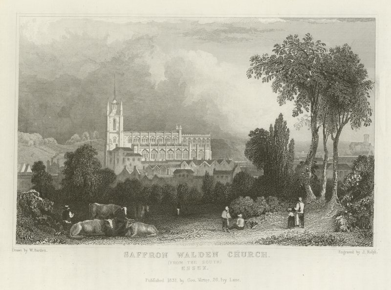 Kościół w Saffron Walden, od południa, Essex autorstwa William Henry Bartlett