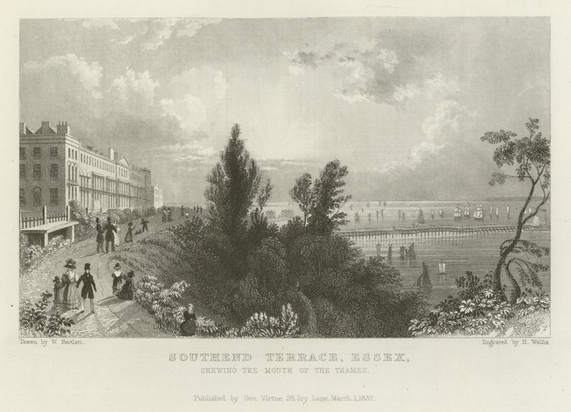 Southend Terrace, Essex, ukazujący Usta Tamizy autorstwa William Henry Bartlett