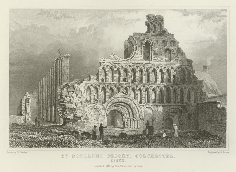 Klasztor św Botolpha, Colchester, Essex autorstwa William Henry Bartlett