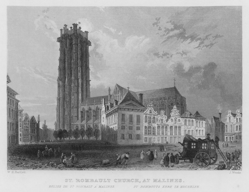 Kościół św Rombaulta w Malines (rycina) autorstwa William Henry Bartlett