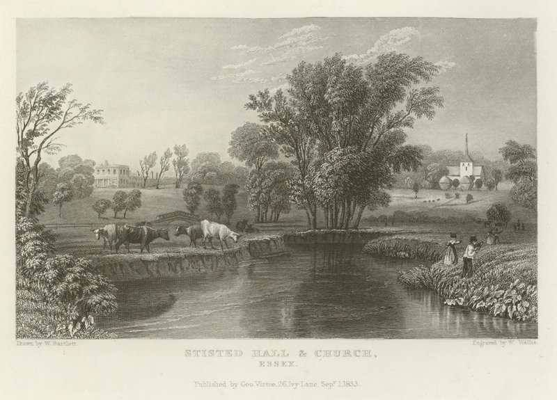 Stisted Hall and Church, Essex autorstwa William Henry Bartlett