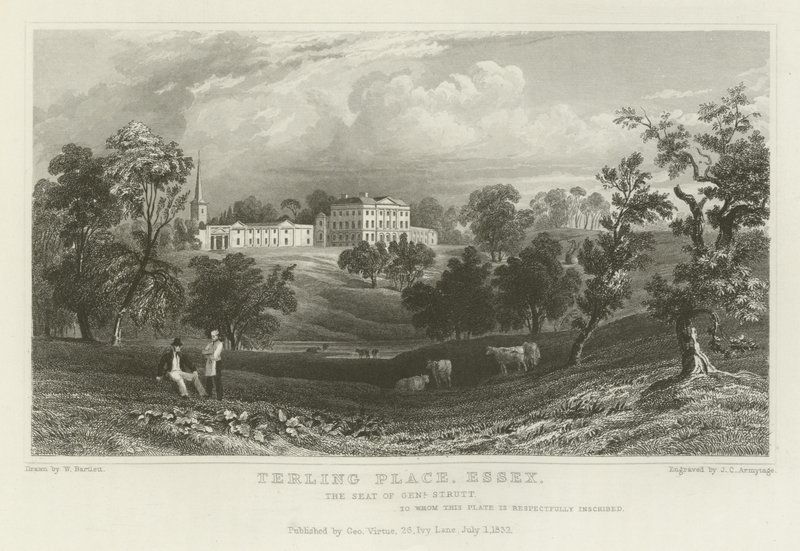 Terling Place, Essex, siedziba generała Strutta autorstwa William Henry Bartlett