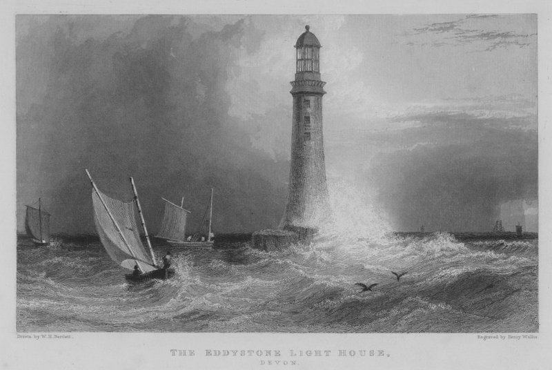 Latarnia Morska Eddystone, Devon (grawerowanie) autorstwa William Henry Bartlett