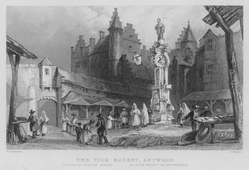 Targ Rybny, Antwerpia (grawerowanie) autorstwa William Henry Bartlett