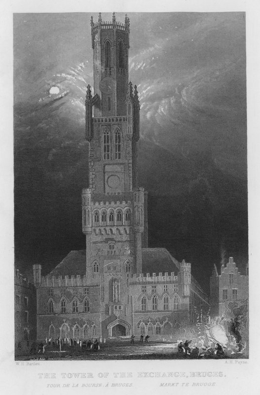 Wieża wymiany, Brugia (rycina) autorstwa William Henry Bartlett