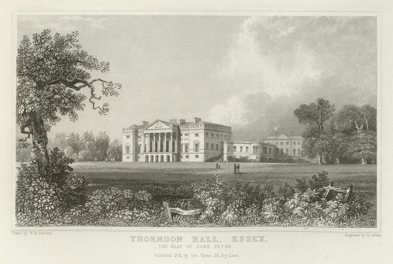 Thorndon Hall, Essex, siedziba Lorda Petre autorstwa William Henry Bartlett