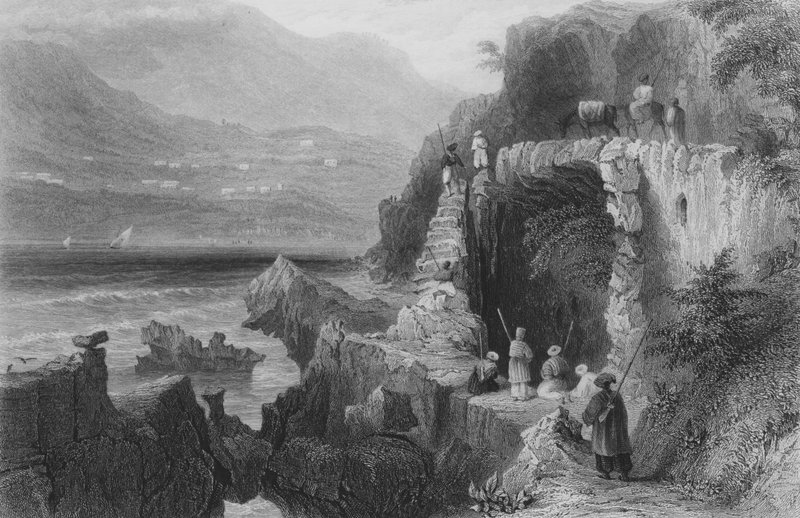 Grób św. Jerzego, zatoka Kesrouane, Syria, na trasie z Bejrutu do Trypolisu autorstwa William Henry Bartlett