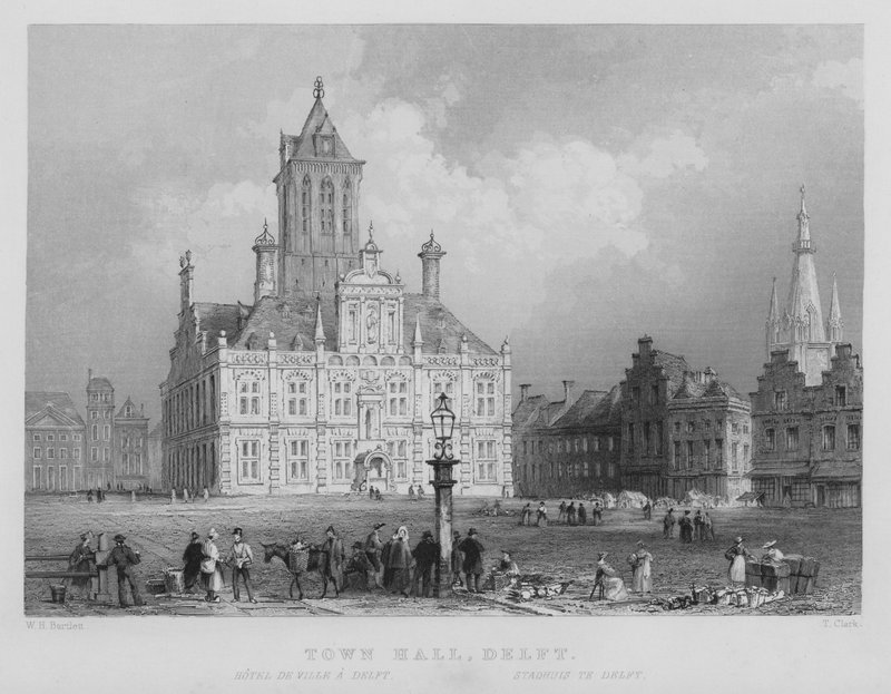 Ratusz, Delft (grafika) autorstwa William Henry Bartlett