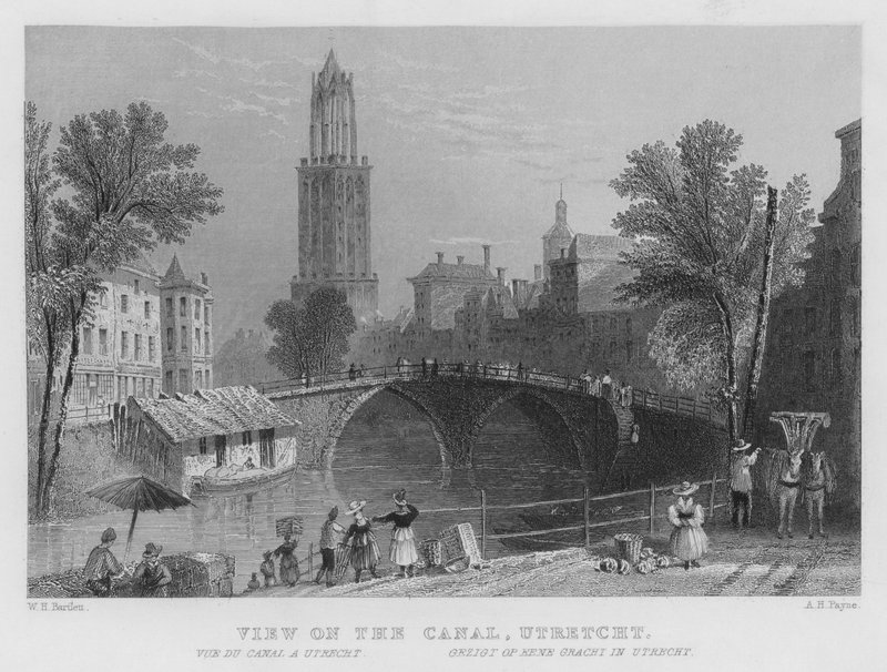 Widok na kanał, Utrecht (rycina) autorstwa William Henry Bartlett