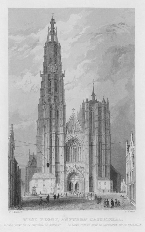 Front Zachodni, Katedra w Antwerpii (grawerowanie) autorstwa William Henry Bartlett