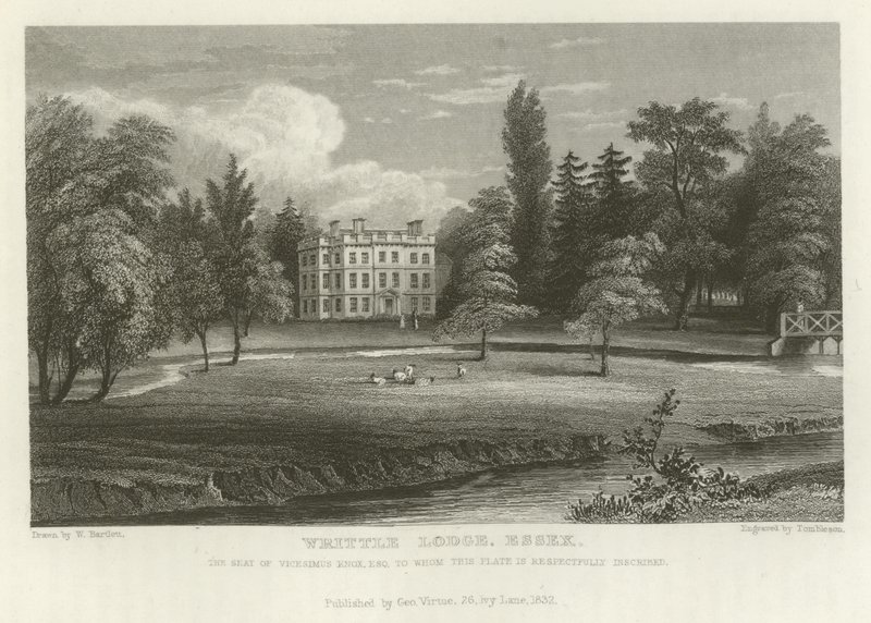 Writtle Lodge, Essex, siedziba Vicesimusa Knoxa, Esquire autorstwa William Henry Bartlett