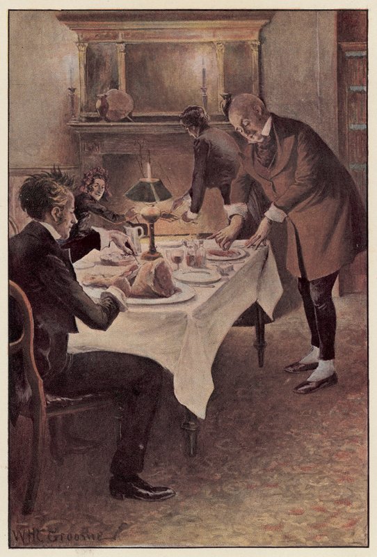 Traddles kroją baraninę w plastry autorstwa William Henry Charles Groome