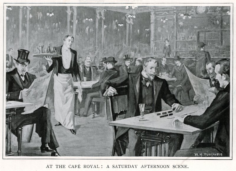 W Cafe Royal: Scena sobotniego popołudnia, ok. 1900 (lito) autorstwa William Henry Humphris