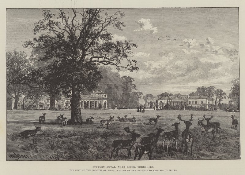 Studley Royal, niedaleko Ripon, Yorkshire, siedziba markiza Ripon, odwiedzana przez księcia i księżną Walii autorstwa William Henry James Boot