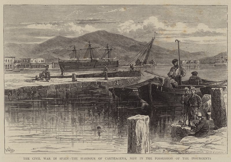 Wojna domowa w Hiszpanii, port w Kartagenie, obecnie w posiadaniu powstańców autorstwa William Henry James Boot