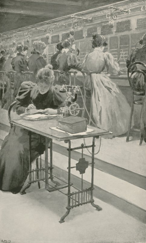 W pracy w pokoju telefonicznym autorstwa William Henry Margetson