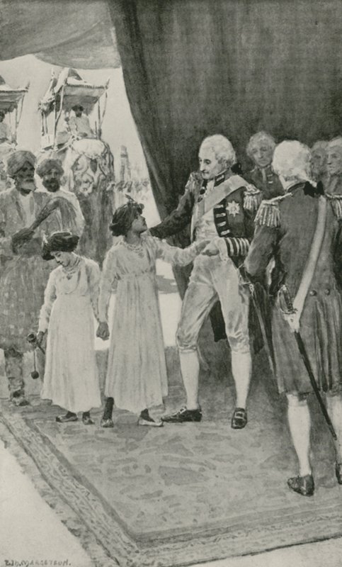 Synowie sułtana Tippu są przyjmowani przez Lorda Cornwallisa jako zakładnicy autorstwa William Henry Margetson