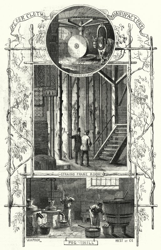Produkcja tkanin podłogowych (grawerowanie) autorstwa William Henry Pike