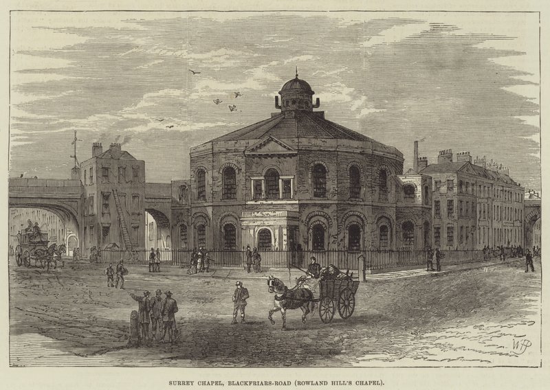 Surrey Chapel, Blackfriars-Road, kaplica Rowland Hill autorstwa William Henry Pike