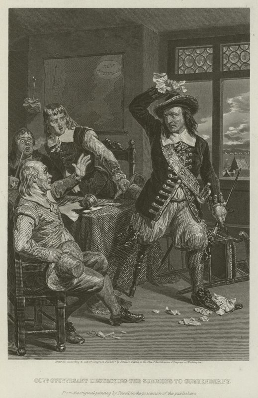 Gubernator Stuyvesant niszczy wezwanie do poddania Nowego Jorku, 1664 r. autorstwa William Henry Powell