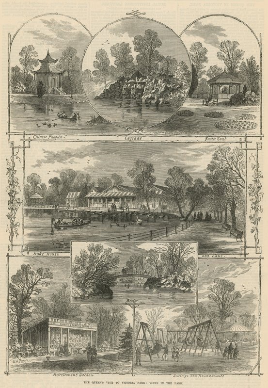Wizyta królowej w Victoria Park: widoki w parku (rycina) autorstwa William Henry Prior