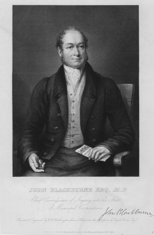 John Blackburne , angielski polityk, poseł Huddersfield i główny komisarz śledztwa w sprawie stanu przedsiębiorstw komunalnych autorstwa William Henry Worthington