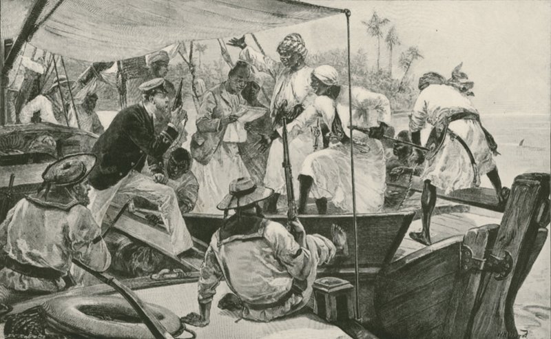 Brytyjski oficer marynarki remontuje arabskiego niewolnika dau (lito) autorstwa William Heysham (after) Overend
