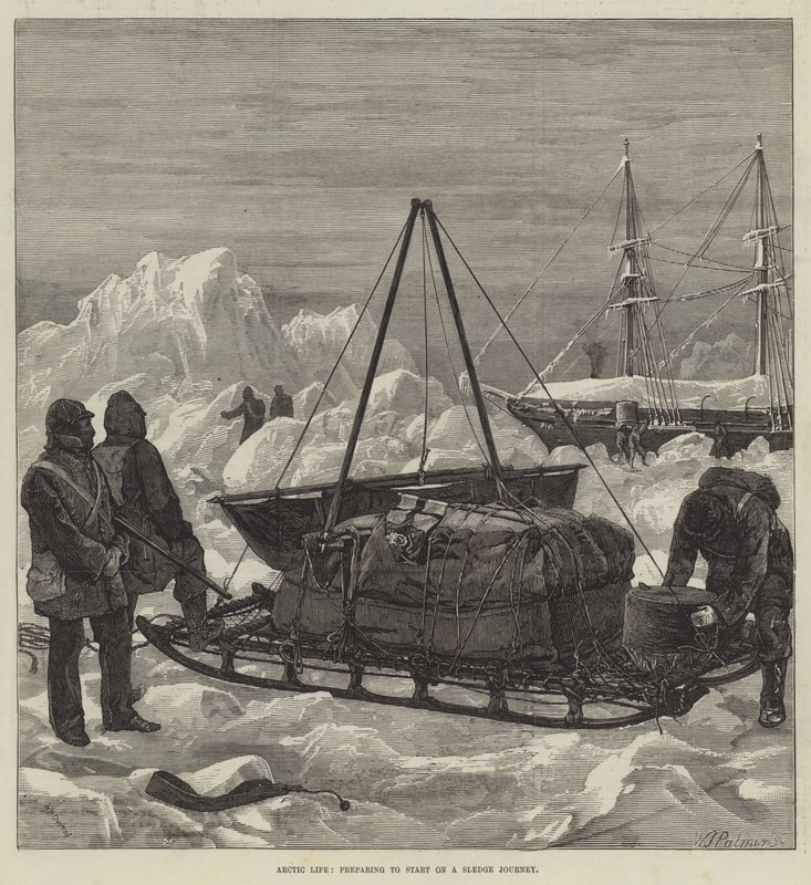 Arctic Life, przygotowując się do rozpoczęcia podróży saniami autorstwa William Heysham Overend