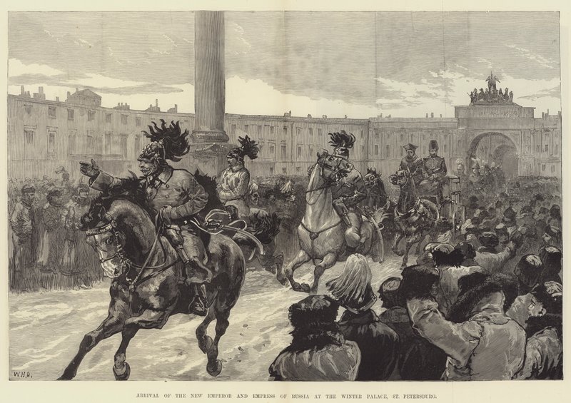 Przyjazd nowego cesarza i cesarzowej Rosji do Pałacu Zimowego, Sankt Petersburg autorstwa William Heysham Overend