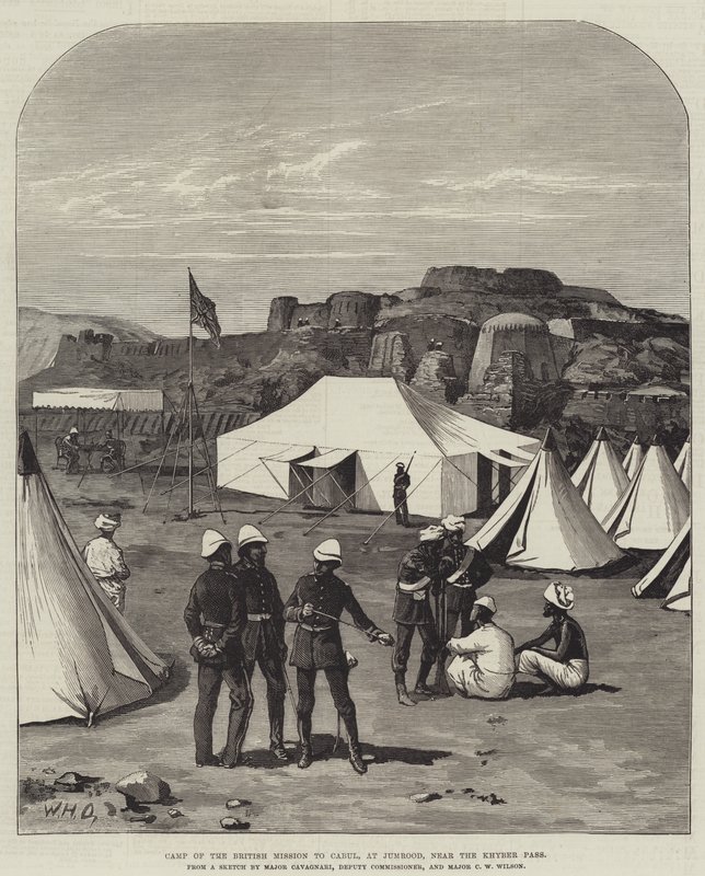 Obóz Misji Brytyjskiej w Kabulu, w Jumrood, w pobliżu przełęczy Khyber autorstwa William Heysham Overend