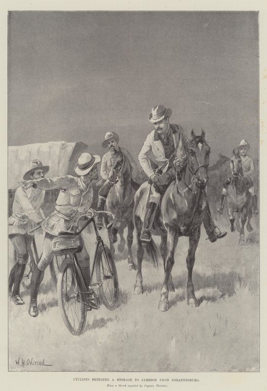 Rowerzyści przynoszący Jamesonowi przesłanie z Johannesburga autorstwa William Heysham Overend