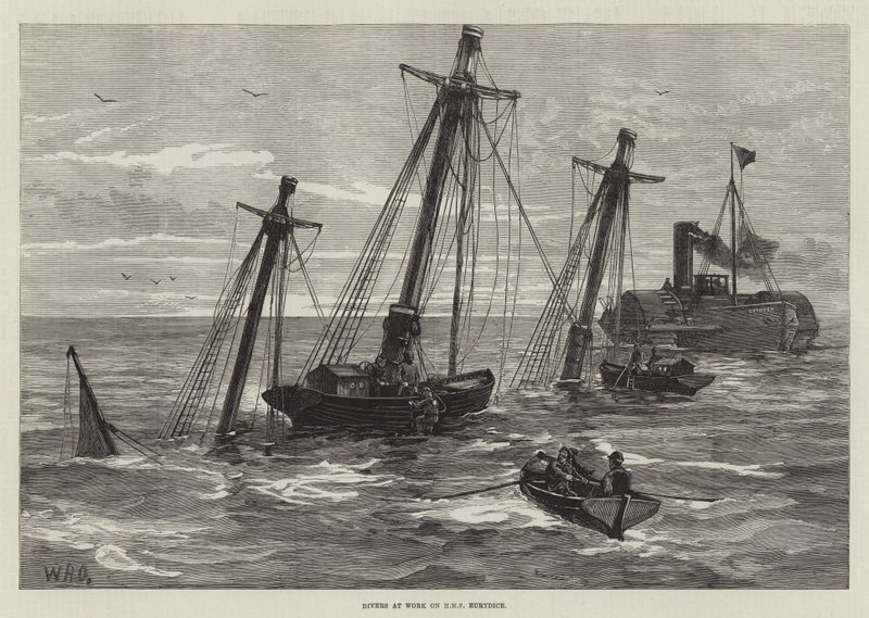 Nurkowie przy pracy nad HMS Eurydice autorstwa William Heysham Overend