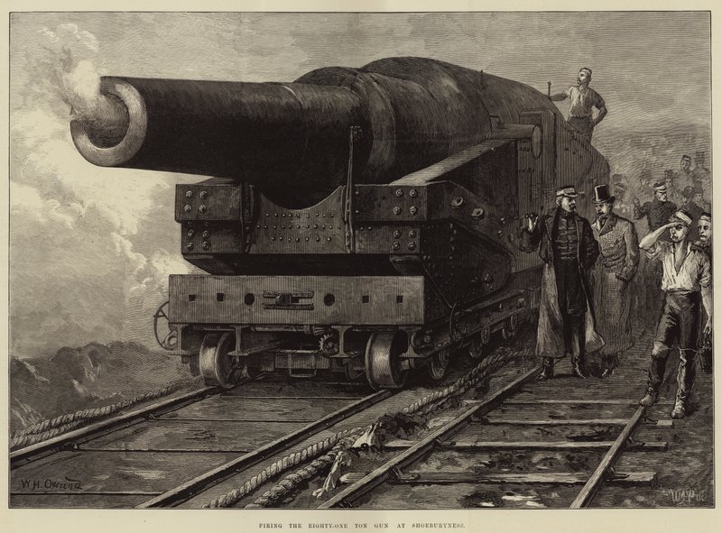 Strzelanie z osiemdziesięciotonowego pistoletu w Shoeburyness autorstwa William Heysham Overend