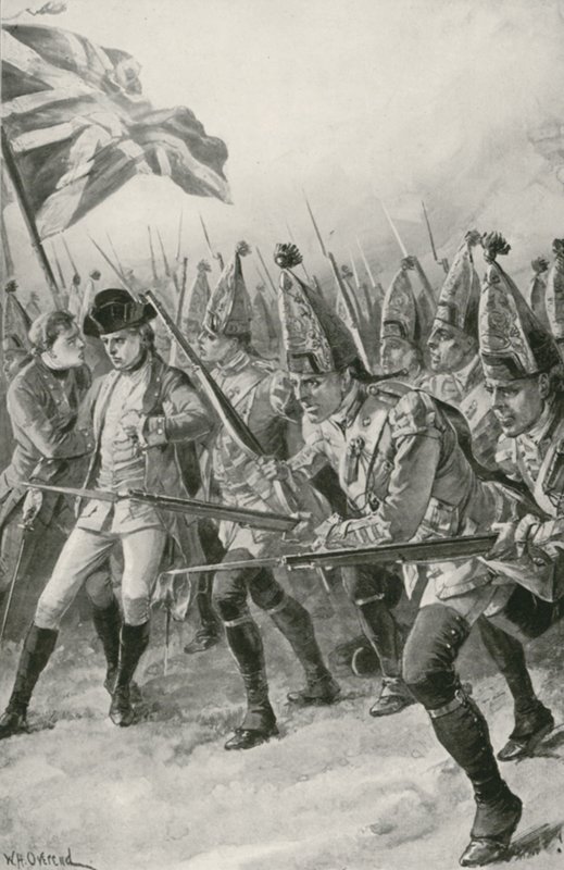 Generał Wolfe zostaje śmiertelnie ranny, gdy przewodzi szarży na równinach Abrahama autorstwa William Heysham Overend