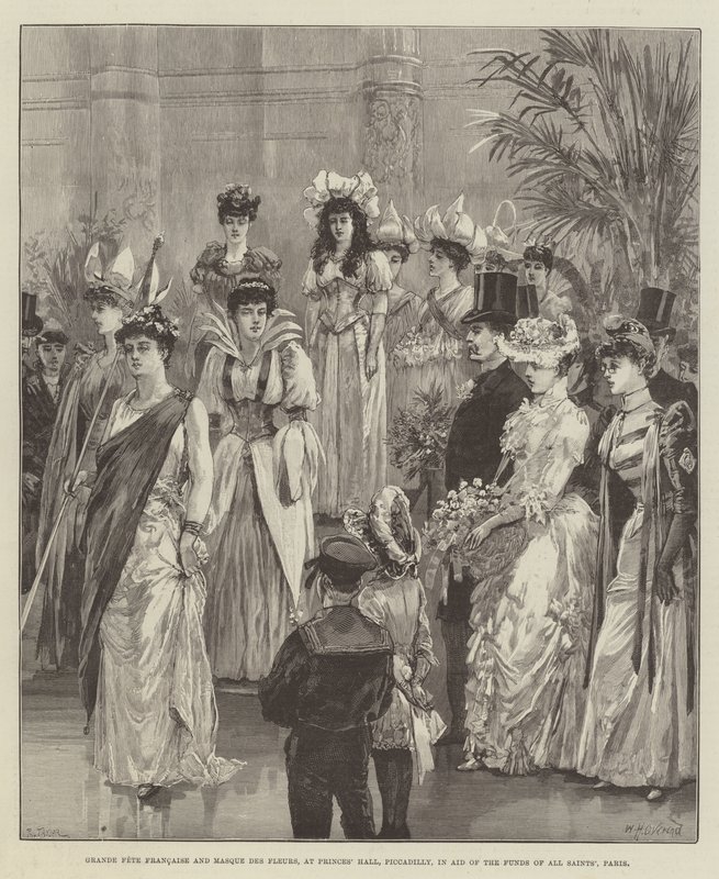 Grande Fete Francaise i Masque des Fleurs, w Princes Hall, Piccadilly, na rzecz funduszy Wszystkich Świętych, Paryż autorstwa William Heysham Overend