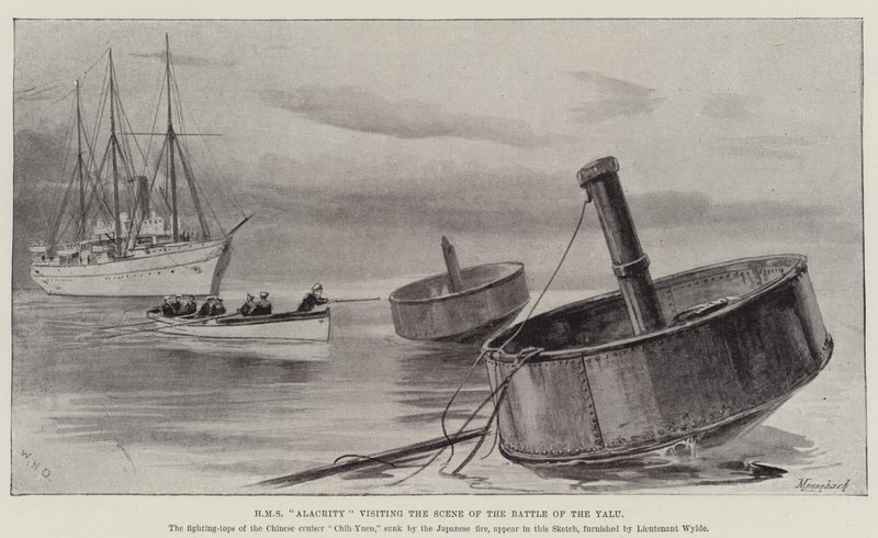 HMS Alacrity na miejscu bitwy o Yalu autorstwa William Heysham Overend