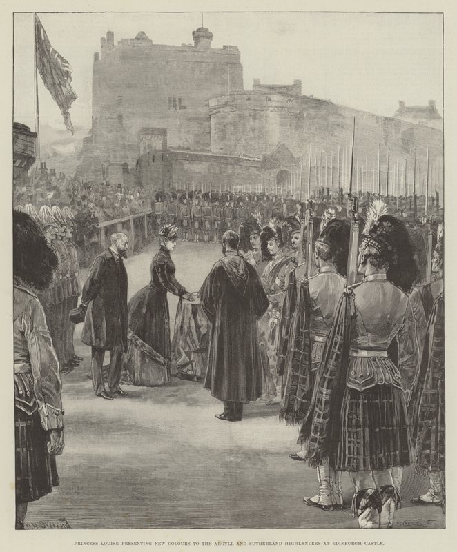 Księżniczka Louise wręcza nowe barwy Góralom Argyll i Sutherland na zamku w Edynburgu autorstwa William Heysham Overend