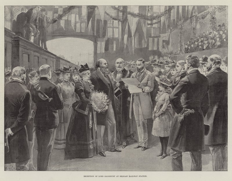 Recepcja Lorda Salisbury na dworcu kolejowym w Belfaście autorstwa William Heysham Overend