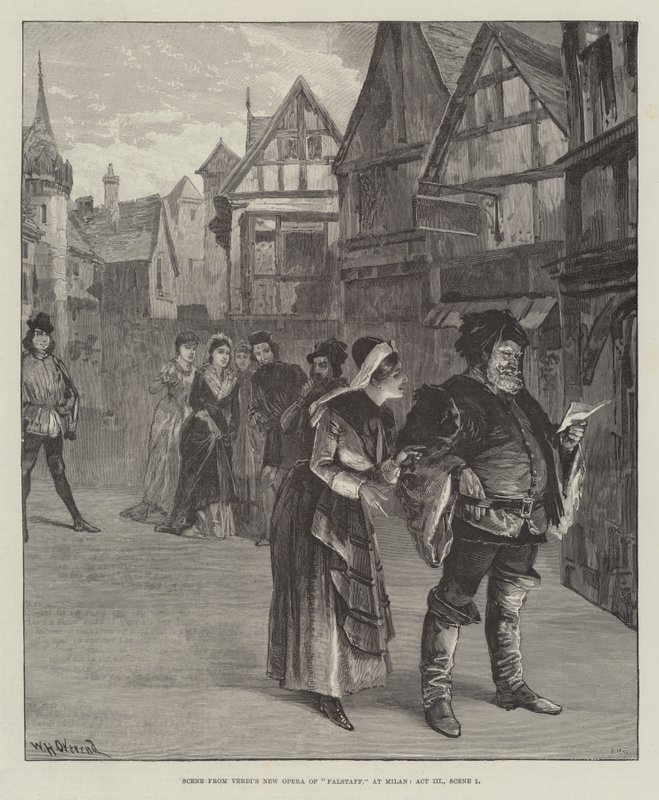 Scena z Nowej Opery Falstaff Verdiego, w Mediolanie, akt III, scena 1 autorstwa William Heysham Overend