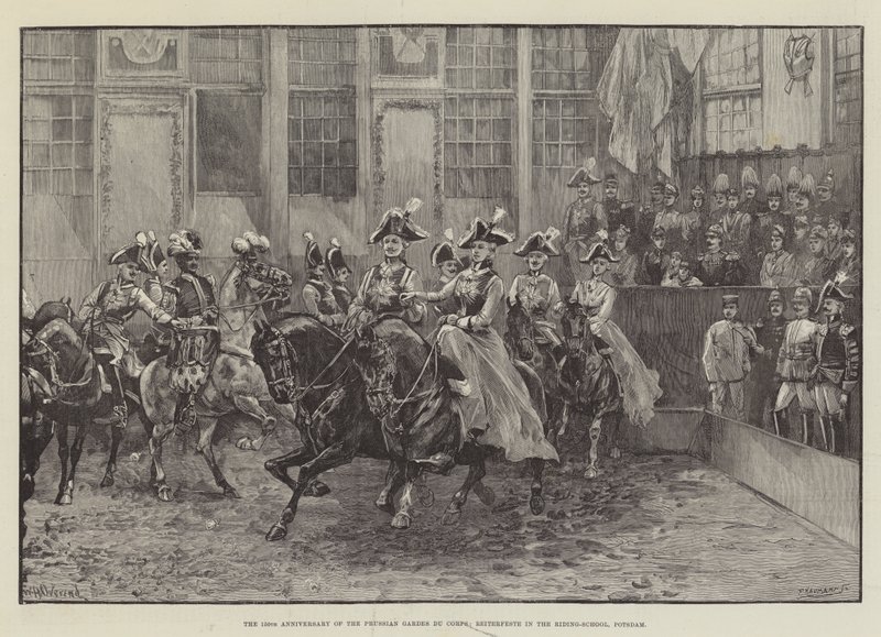 150. rocznica pruskiego Gardes du Corps, Reiterfeste w Szkole Jeździeckiej, Poczdam autorstwa William Heysham Overend