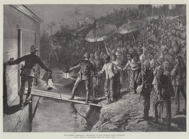Wyprawa do Birmy, wyjazd króla Theebaw z Mandalay autorstwa William Heysham Overend