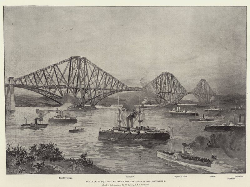 Channel Squadron w Anchor przy Forth Bridge, 2 września autorstwa William Heysham Overend