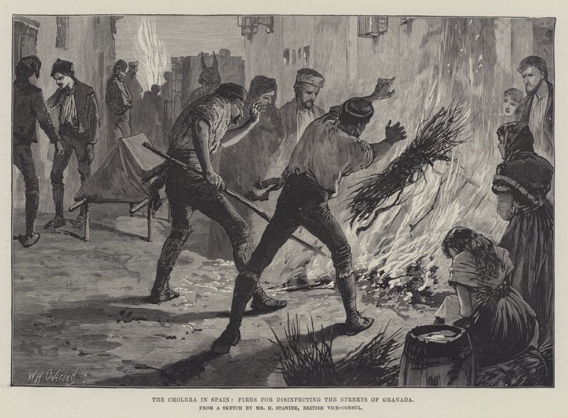 Cholera w Hiszpanii, Pożary do dezynfekcji ulic Granady autorstwa William Heysham Overend