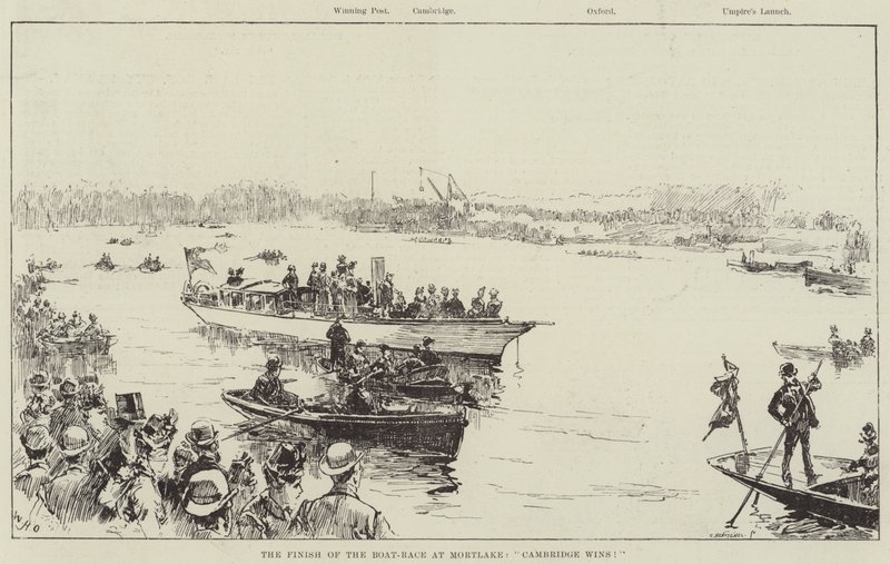 Finisz wyścigu łodzi w Mortlake, Cambridge wygrywa! autorstwa William Heysham Overend