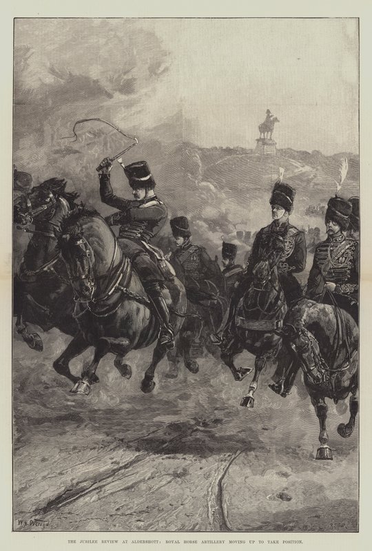 Przegląd Jubileuszowy w Aldershott, Royal Horse Artillery rusza w górę, by zająć pozycję autorstwa William Heysham Overend