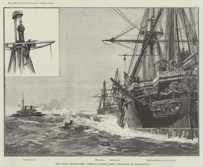 Manewry morskie, flota admirała Bairda powraca do Queenstown autorstwa William Heysham Overend