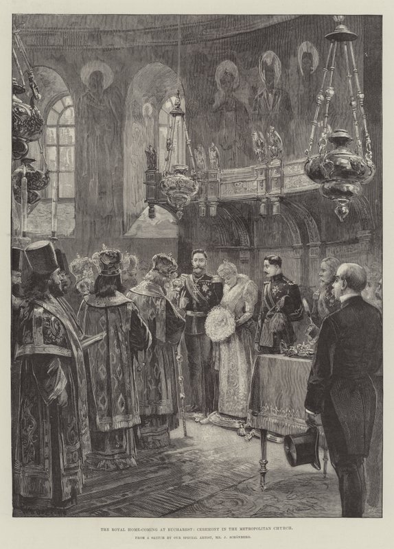 Królewski powrót do domu w Bukareszcie, ceremonia w Metropolitan Church autorstwa William Heysham Overend