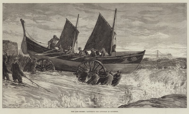 Późne burze, wodowanie łodzi ratunkowej w Brighton autorstwa William Heysham Overend